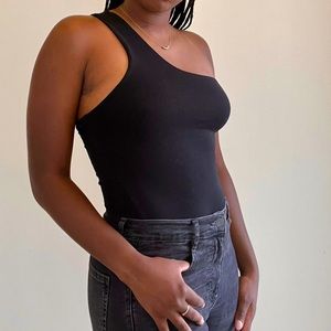 Asymmetrical black bodysuit
